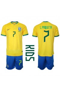 Brazilië Lucas Paqueta #7 Babytruitje Thuis tenue Kind WK 2022 Korte Mouw (+ Korte broeken)